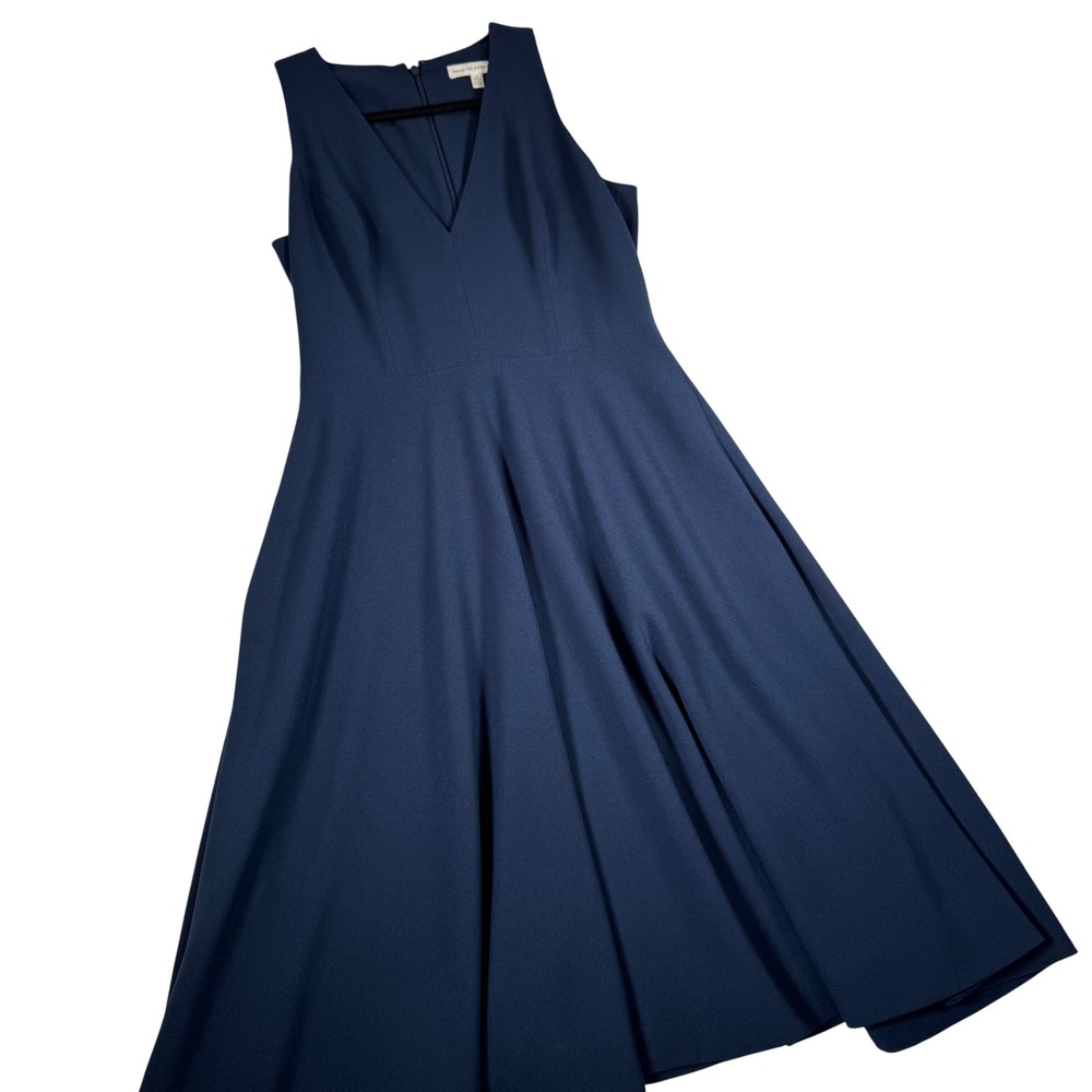 Dress The‎ Population Navy Blue V-Neck Fit and Flare Midi Dress Womens Medium
